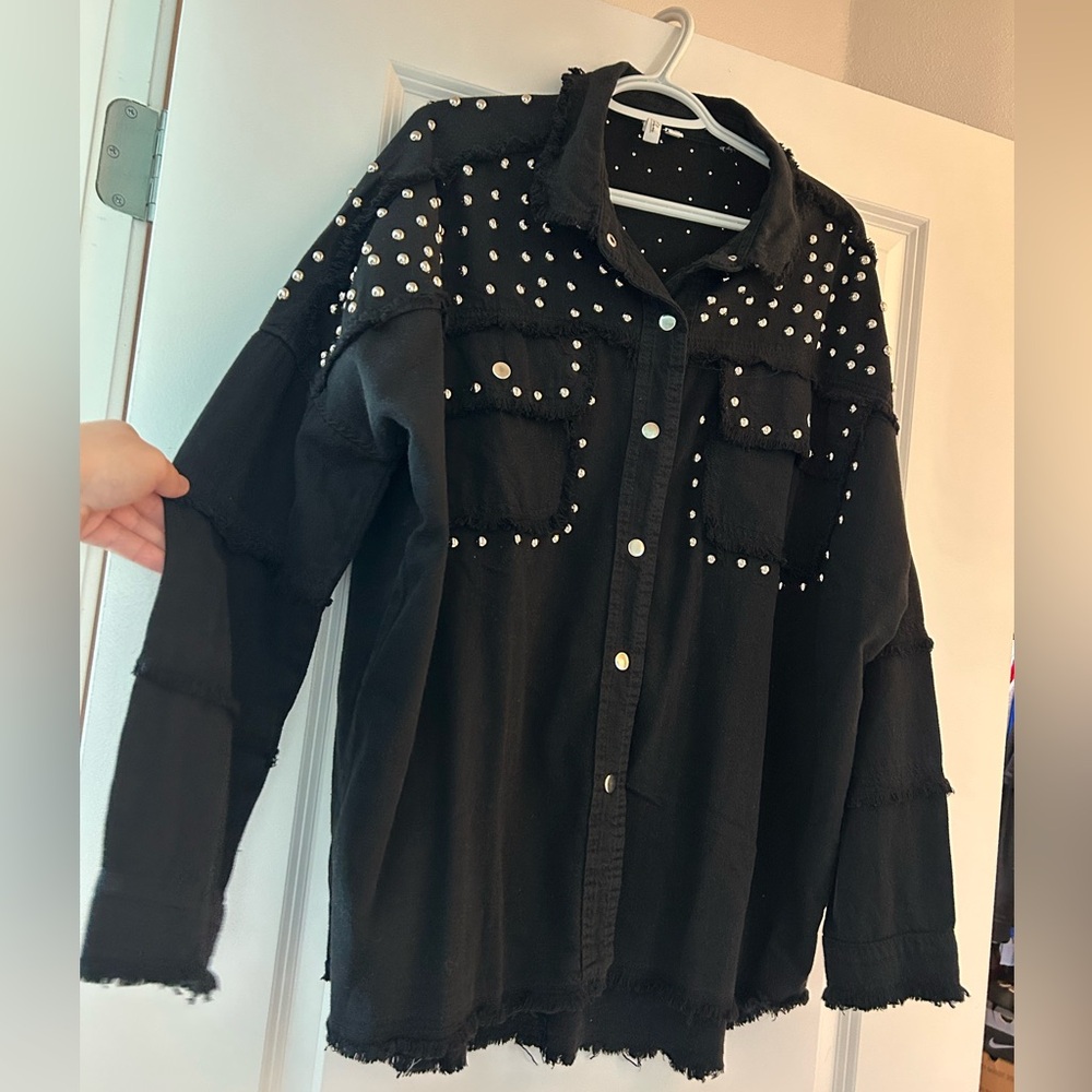 Elan Black Studded Button-Up Shacket
